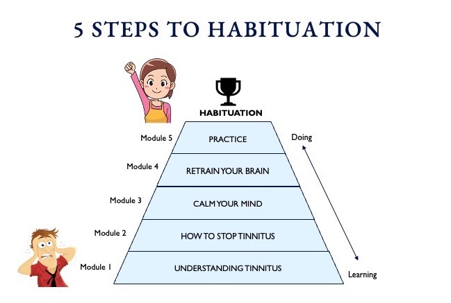 Online Tinnitus Relief Course comprises of 5 steps to habituate your tinnitus