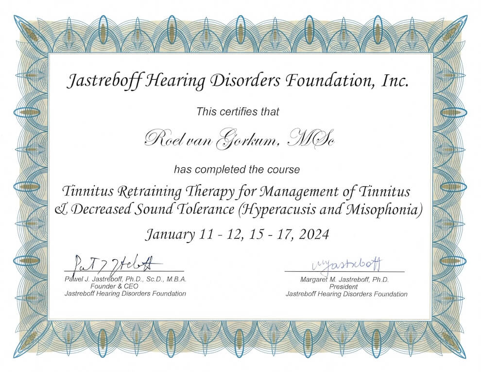 Tinnitus Retraining Therapy Certification Roel van Gorkum, Founder of Still Tinnitus