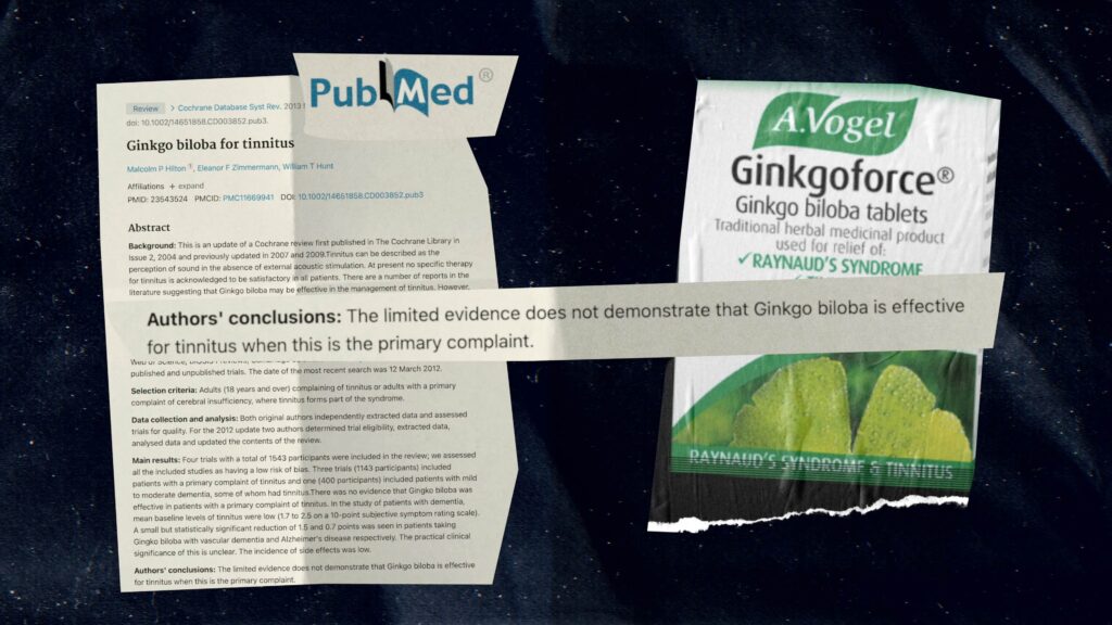 Scientific review and herbal supplement showing Ginkgo biloba is not effective for tinnitus